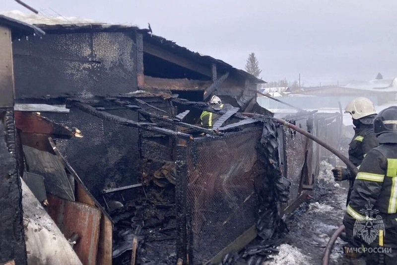 Мужчина пострадал на крупном пожаре в хозпостройках в Омской области