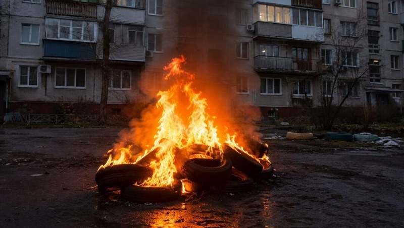 Мужчина облил бензином и поджег кучу шин в Магадане