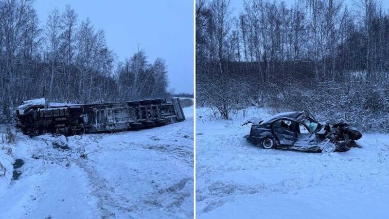 В Омской области водитель Hyundai погиб в лобовом столкновении с фурой