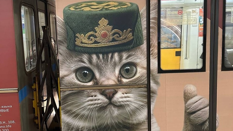 В метро Казани запустили поезда с изображением котов в тюбетейках