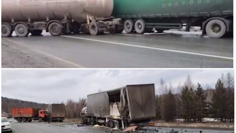 5 грузовиков столкнулись на трассе М-5 в Челябинской области