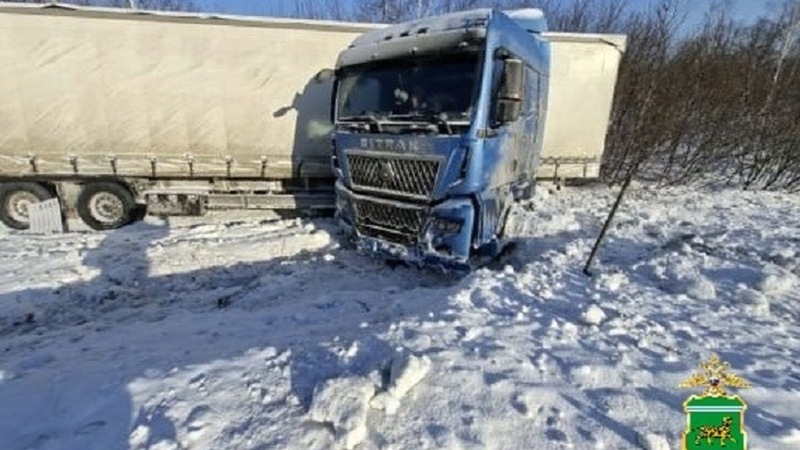 Водитель грузовика съехал в кювет на трассе в ЕАО