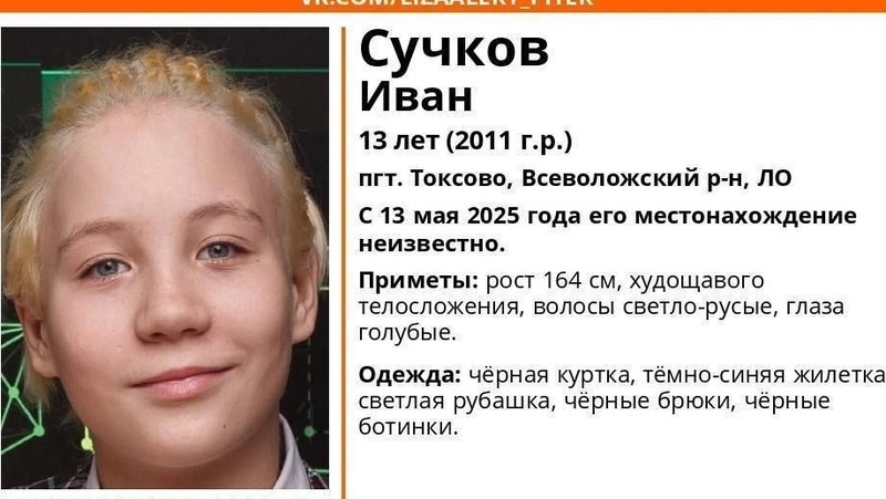 13-летнего Ивана Сучкова разыскивают под Петербургом